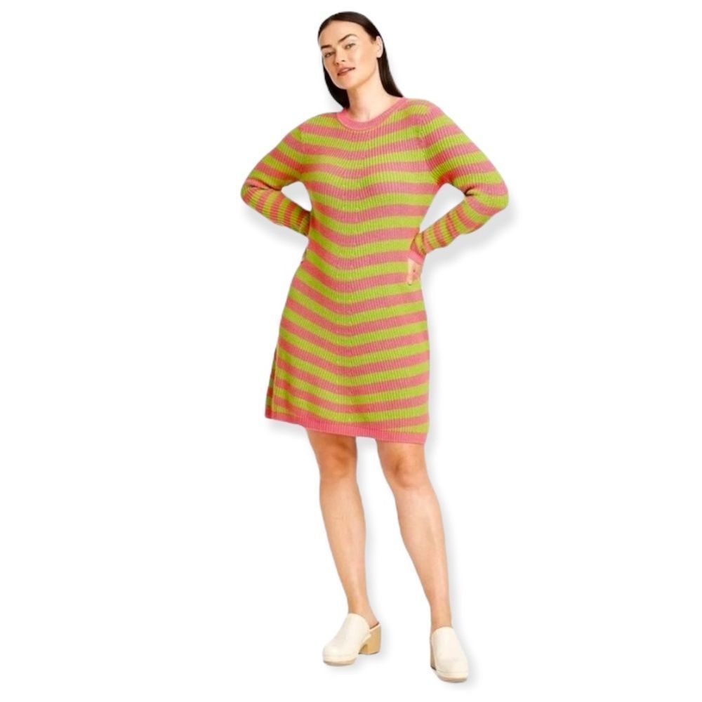 Victor Glemaud x Target Women’s Striped Long Sleeve Sweater Pink/Green Dress